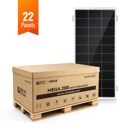 Rich Solar MEGA 200 WITH 3/4" Z BRACKETS | 12V 200W Solar Panel for RV, Boat, Cabins | 25.3% Efficiency, 25-Year Warranty | UL Certified