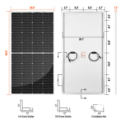 MEGA 250 PRO ONYX | 250 Watt 24 Volt Solar Panel | Premium 24V Off-Grid Solar Panel for Campers, Tiny Homes, Cabins | 25-Year Output Warranty