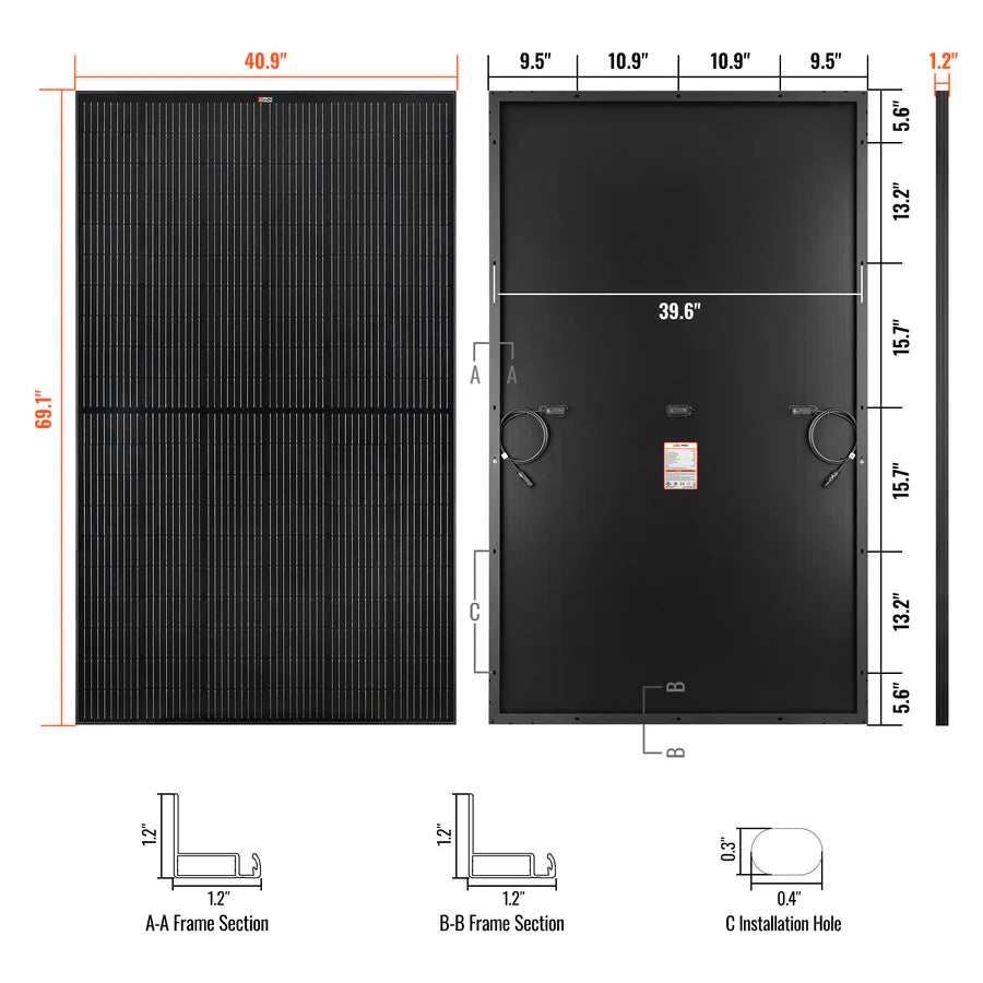 Rich Solar MEGA 370 PRO ONYX | 370 Watt Solar Panel | 24V Off-Grid Solar Panel for Residential, Commercial, Agriculture | 25-Year Output Warranty