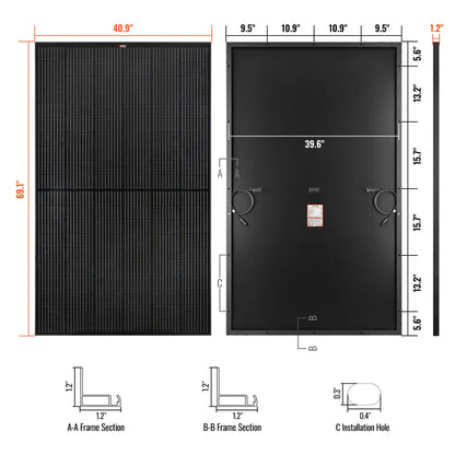 Rich Solar MEGA 370 PRO ONYX | 370 Watt Solar Panel | 24V Off-Grid Solar Panel for Residential, Commercial, Agriculture | 25-Year Output Warranty