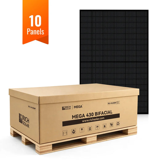 Rich Solar MEGA 430 BIFACIAL | 430W Bifacial N-Type Solar Panel | Premium 24V Grid-tie or Off-grid Solar Panel for Residential, Commercial, Agriculture | 25-Year Output Warranty | UL Certified