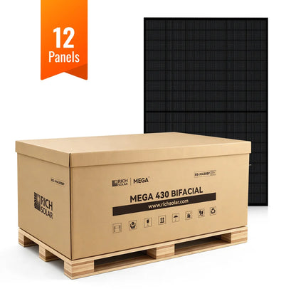 Rich Solar MEGA 430 BIFACIAL | 430W Bifacial N-Type Solar Panel | Premium 24V Grid-tie or Off-grid Solar Panel for Residential, Commercial, Agriculture | 25-Year Output Warranty | UL Certified