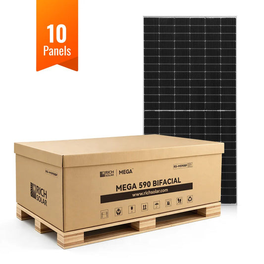 Rich Solar MEGA 590 BIFACIAL | 590 Watt Bifacial Solar Panel | Premium Grid-tie or Off-grid Solar Panel for Residential, Commercial, Agriculture | 25-Year Output Warranty | UL Certified