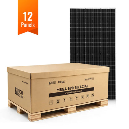 Rich Solar MEGA 590 BIFACIAL | 590 Watt Bifacial Solar Panel | Premium Grid-tie or Off-grid Solar Panel for Residential, Commercial, Agriculture | 25-Year Output Warranty | UL Certified