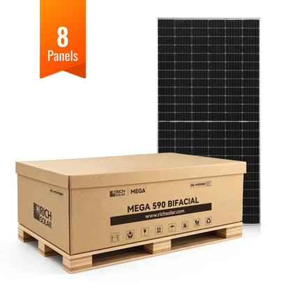 Rich Solar MEGA 590 BIFACIAL | 590 Watt Bifacial Solar Panel | Premium Grid-tie or Off-grid Solar Panel for Residential, Commercial, Agriculture | 25-Year Output Warranty | UL Certified