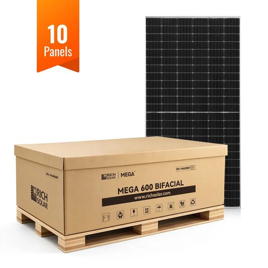 Rich Solar MEGA 600 BIFACIAL | 600 Watt Bifacial Solar Panel | Premium Grid-tie or Off-grid Solar Panel for Residential, Commercial, Agriculture | 25-Year Output Warranty | UL Certified