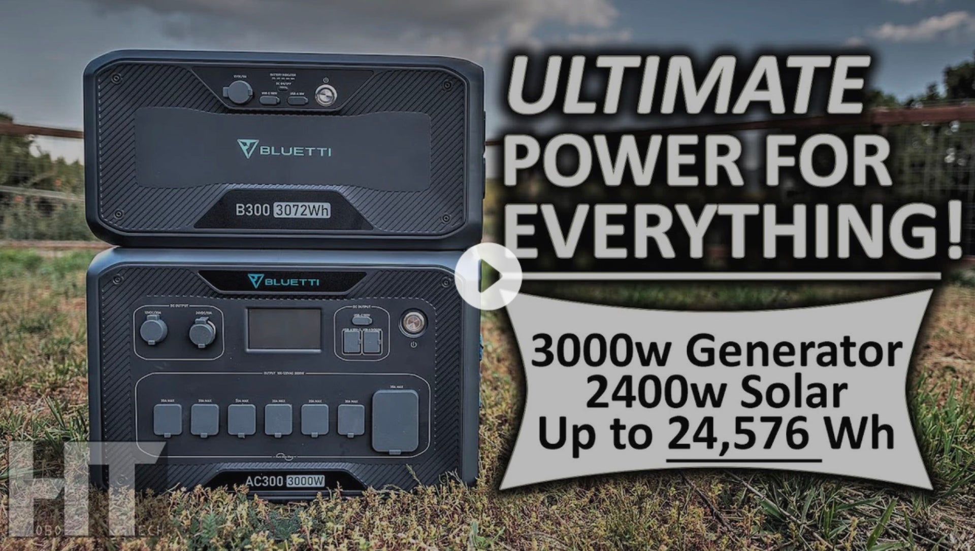 Load video: BLUETTI AC300 3000w Modular B300 LiFePO4 Battery Solar Generator