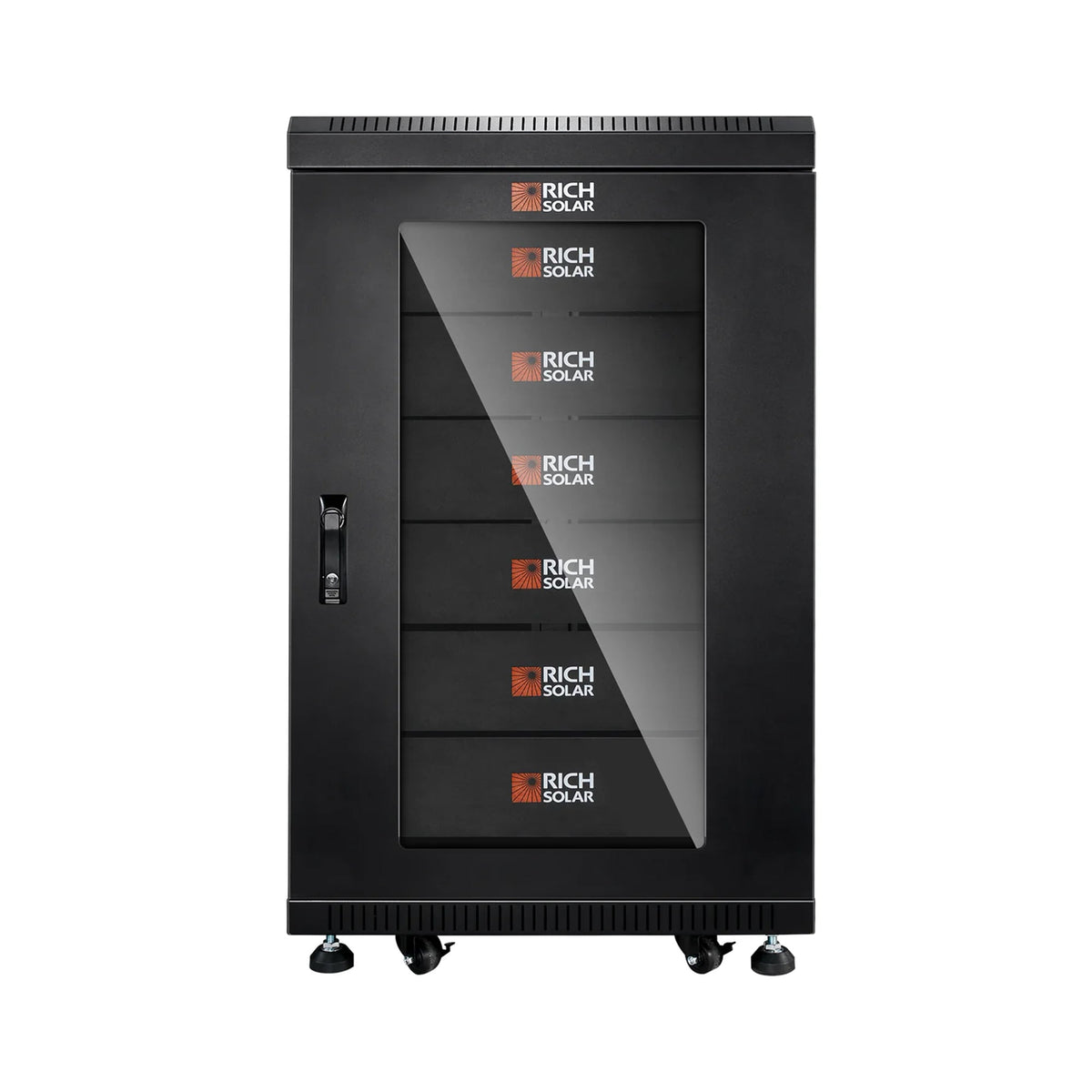 Rich SolarBattery Server Rack for ALPHA 5 PRO | 6-Slot Enclosed Battery Cabinet | Includes Wheels & 600A Bus Bar Covers | Pre-assembled