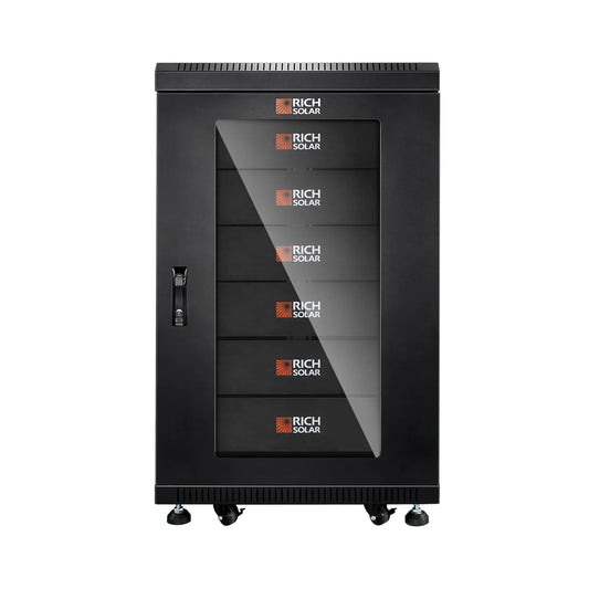 Rich SolarBattery Server Rack for ALPHA 5 PRO | 6-Slot Enclosed Battery Cabinet | Includes Wheels & 600A Bus Bar Covers | Pre-assembled
