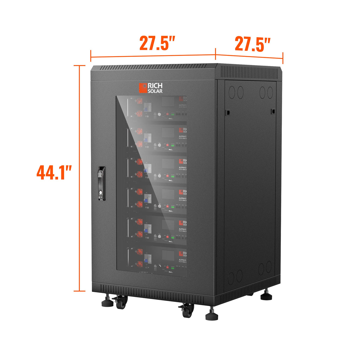 Rich SolarBattery Server Rack for ALPHA 5 PRO | 6-Slot Enclosed Battery Cabinet | Includes Wheels & 600A Bus Bar Covers | Pre-assembled