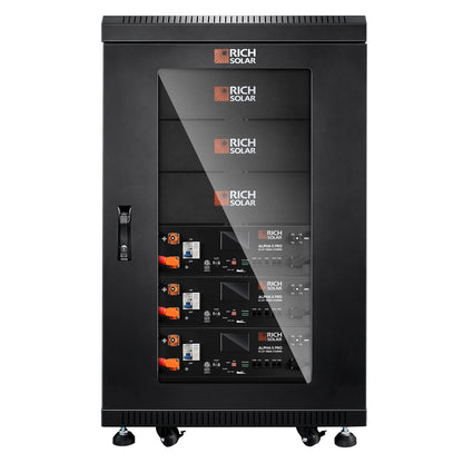 Rich SolarBattery Server Rack for ALPHA 5 PRO | 6-Slot Enclosed Battery Cabinet | Includes Wheels & 600A Bus Bar Covers | Pre-assembled