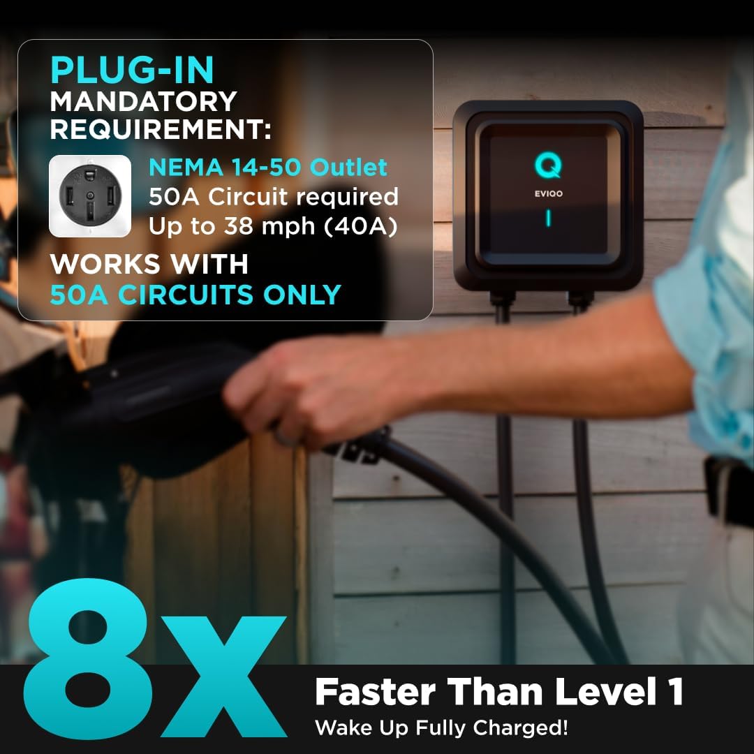 EVIQO Level 2 EV Charger, 40A (9.6kW), 240V, NEMA 14-50 Plug-in, J1772 for Non-Tesla EVs-EcoPowerit