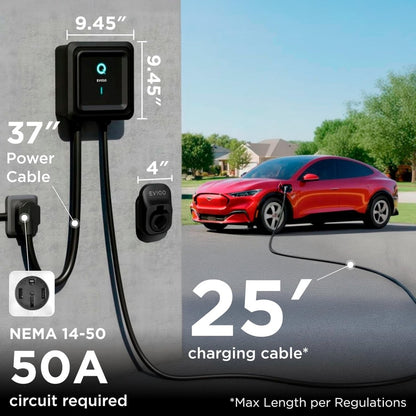 EVIQO Level 2 EV Charger, 40A (9.6kW), 240V, NEMA 14-50 Plug-in, J1772 for Non-Tesla EVs-EcoPowerit