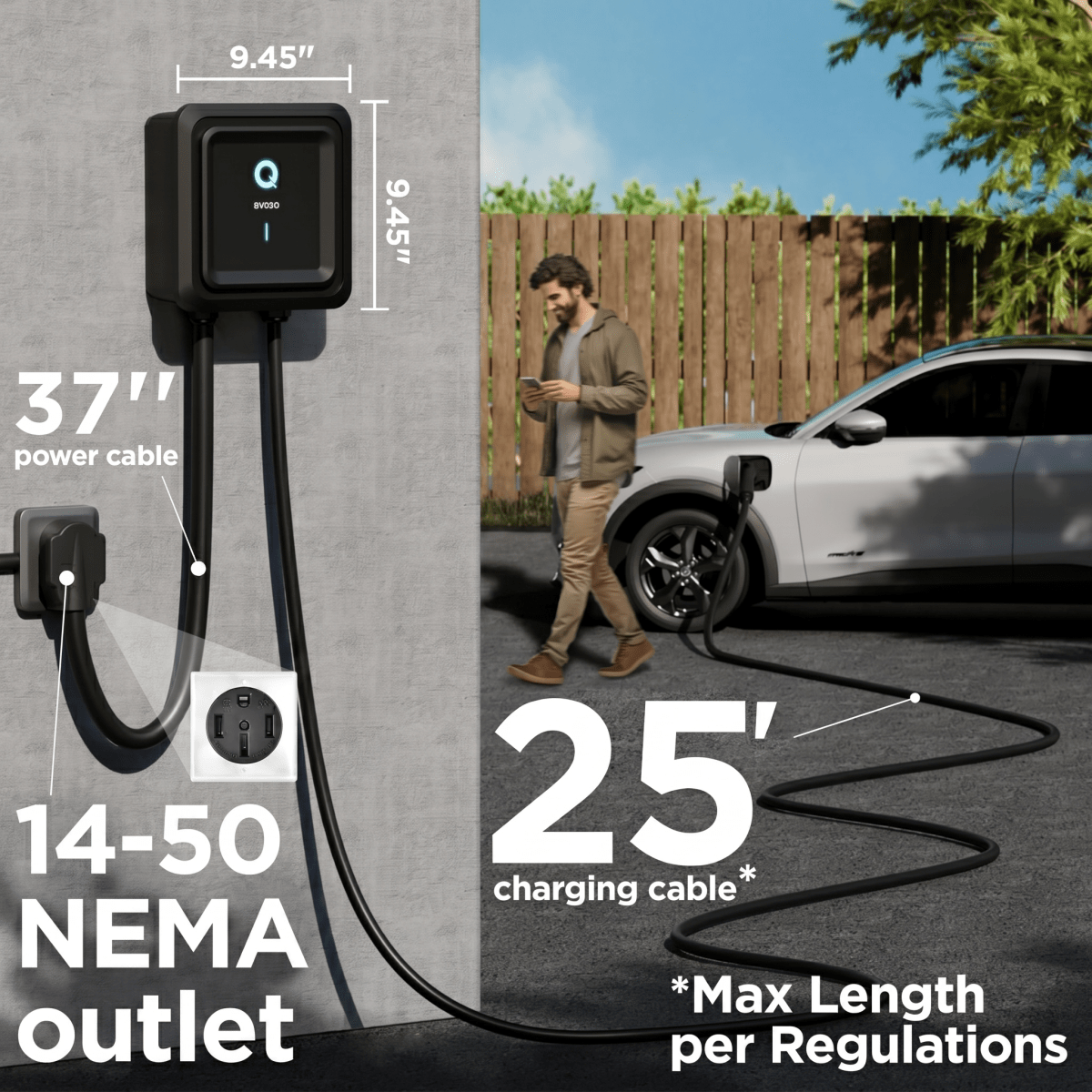 EVIQO Level 2 EV Charger, 48A (11.5kW), 240V, NEMA 14-50 Plug-in, J1772 for Non-Tesla EVs-EcoPowerit