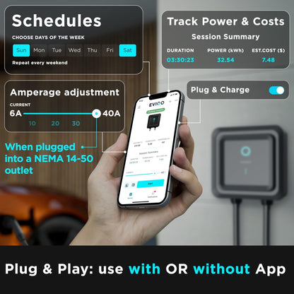 EVIQO Level 2 EV Charger, 48A (11.5kW), 240V, NEMA 14-50 Plug-in, J1772 for Non-Tesla EVs-EcoPowerit
