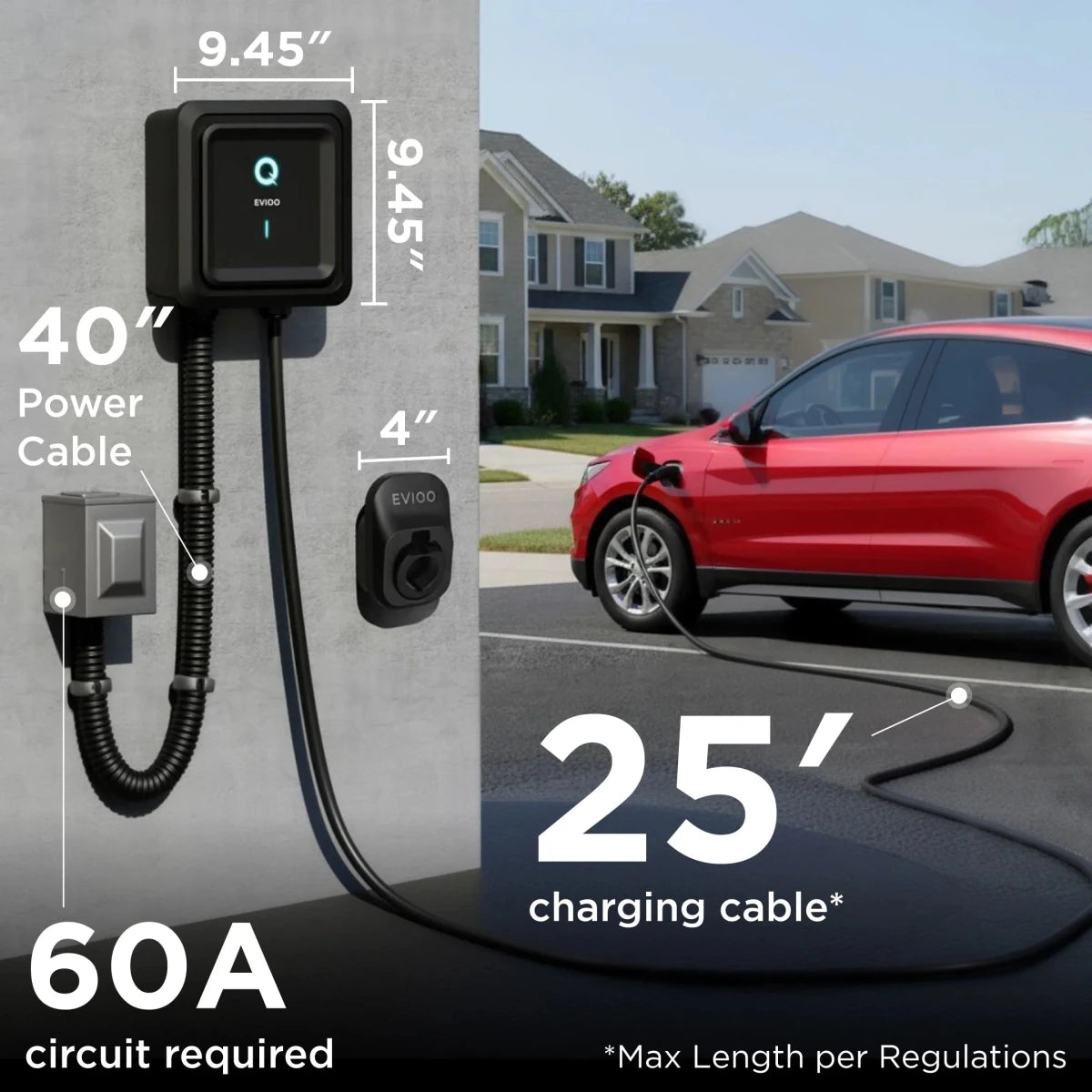 EVIQO Level 2 EV Charger, 48A (50A Max), 240V, Hardwired, J1772 for Non-Tesla EVs-EcoPowerit