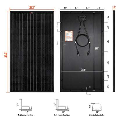 Rich Solar MEGA 100 | 100 Watt Solar Panel | Premier 12V Off-Grid Solar Panel for Vans, Campers, Boats | 25-Year Output Warranty | UL Certified