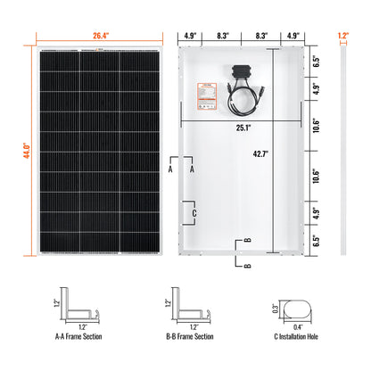 Rich Solar MEGA 150 | 150 Watt Solar Panel | Lightweight 12V Off-Grid Solar Panel for RVs, Cabins, Boats | 25-Year Output Warranty | UL Certified