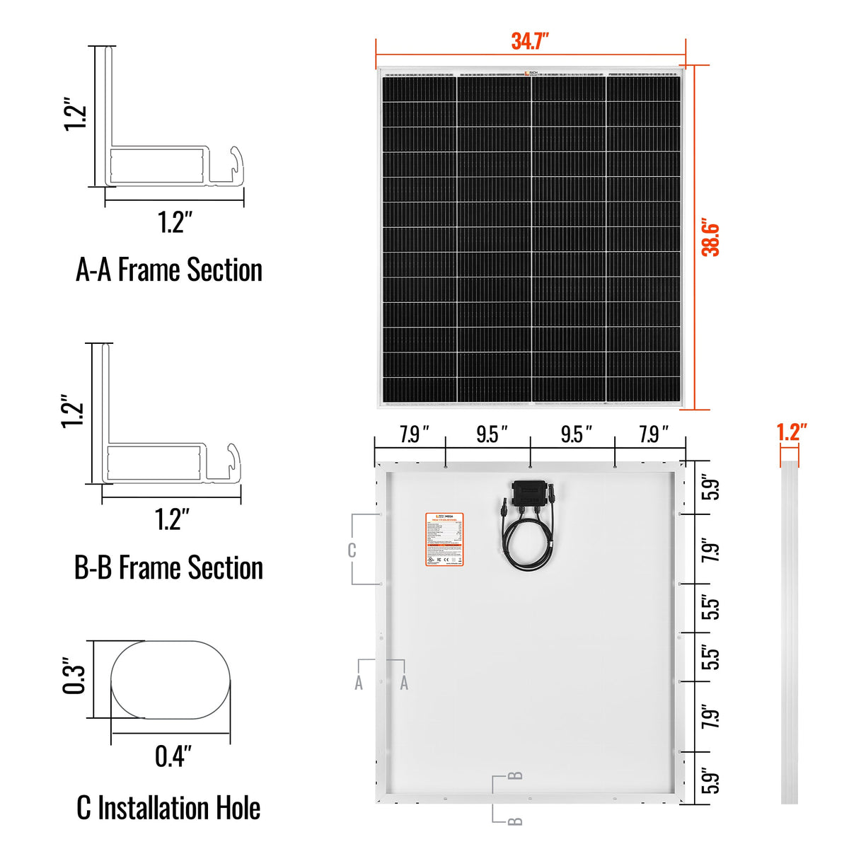 Rich Solar MEGA 175 PRO | 175 Watt Solar Panel with 20 FT MC4 Extension Cable Set | 24V Off-Grid Solar Panel for Vans, Campers & Boats | 25-Year Output Warranty | UL Certified