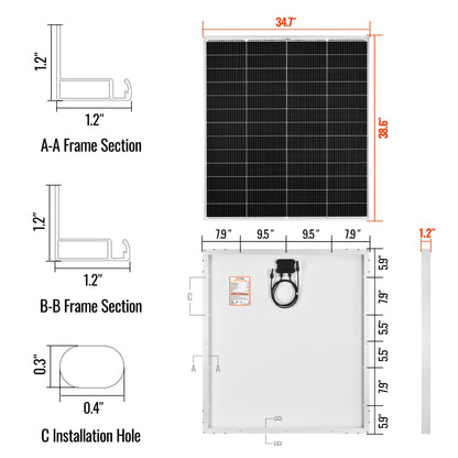 Rich Solar MEGA 175 PRO | 175 Watt Solar Panel with 20 FT MC4 Extension Cable Set | 24V Off-Grid Solar Panel for Vans, Campers & Boats | 25-Year Output Warranty | UL Certified