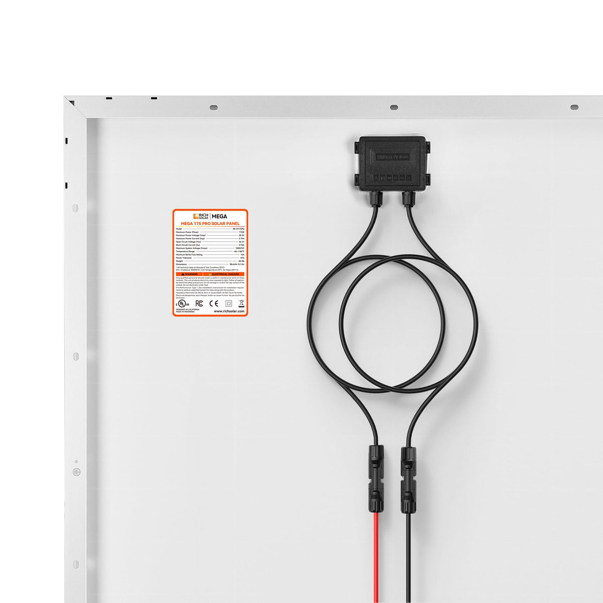 Rich Solar MEGA 175 PRO | 175 Watt Solar Panel with 20 FT MC4 Extension Cable Set | 24V Off-Grid Solar Panel for Vans, Campers & Boats | 25-Year Output Warranty | UL Certified