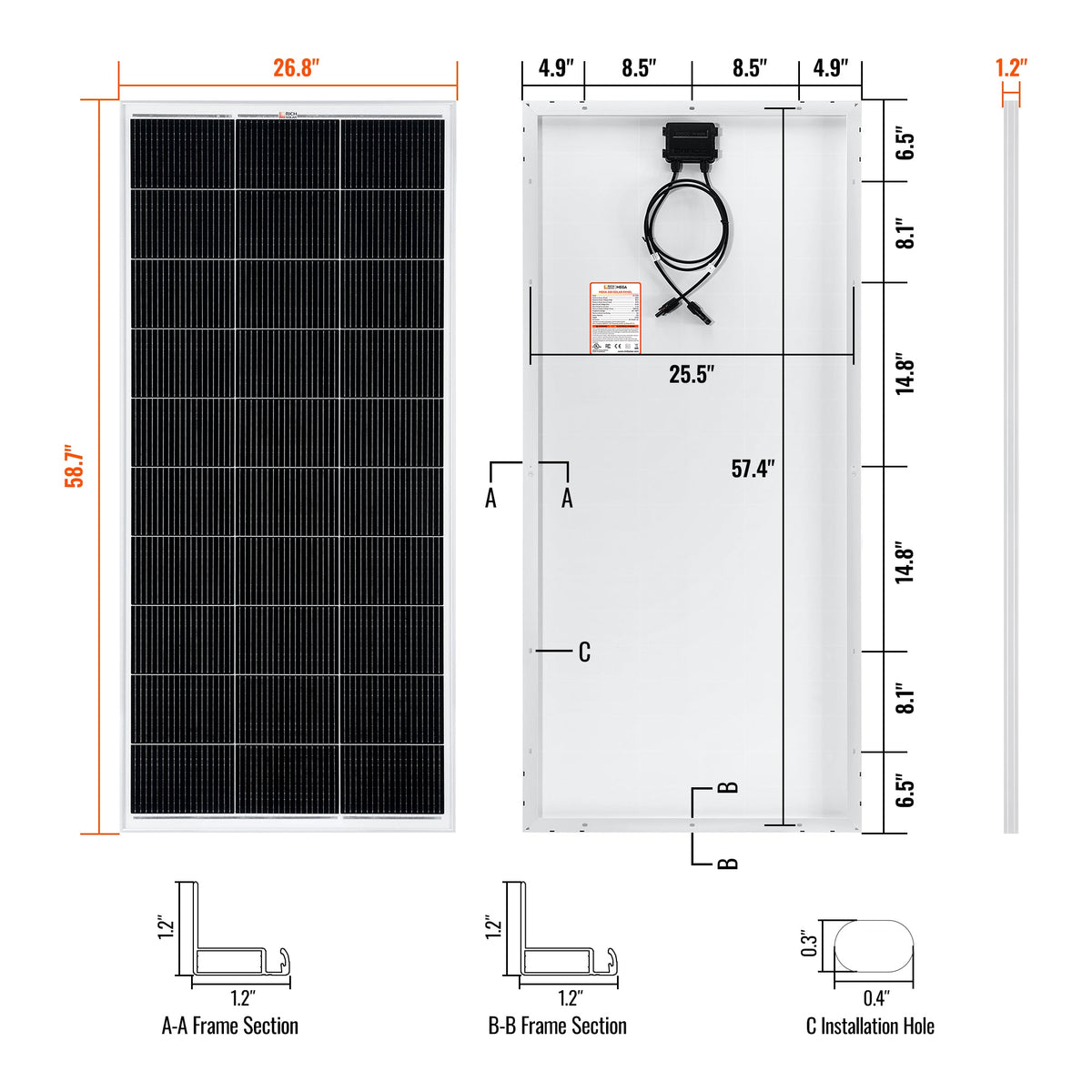 Rich Solar MEGA 200 | 200 Watt Solar Panel | Premier 12V Off-Grid Solar Panel for RVs Cabins, Boats | 25-Year Output Warranty | UL Certified