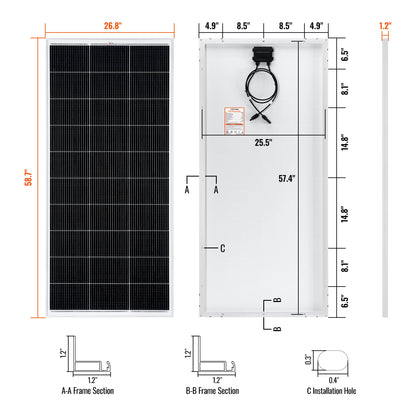 Rich Solar MEGA 200 | 200 Watt Solar Panel | Premier 12V Off-Grid Solar Panel for RVs Cabins, Boats | 25-Year Output Warranty | UL Certified