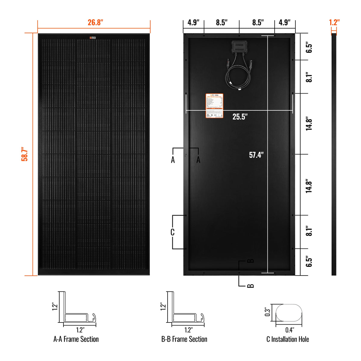Rich Solar MEGA 200 | 200 Watt Solar Panel | Premier 12V Off-Grid Solar Panel for RVs Cabins, Boats | 25-Year Output Warranty | UL Certified