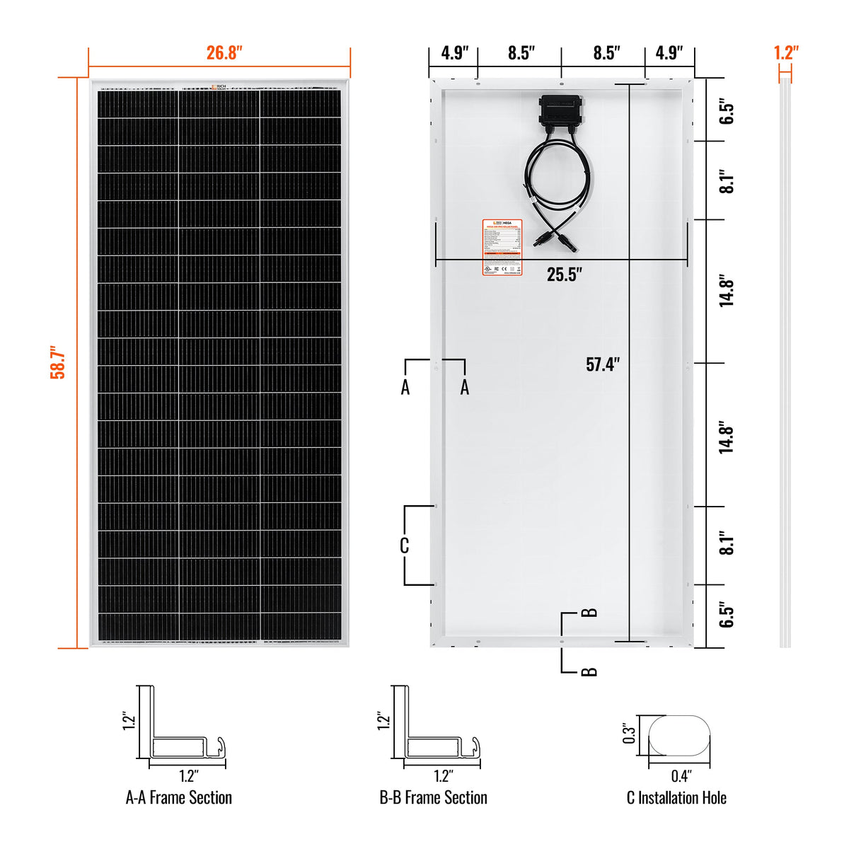 Rich Solar MEGA 200 PRO | 200 Watt 24 Volt Solar Panel | Premium 24V Off-Grid Solar Panel for RVs, Trailers, Cabins | 25-Year Output Warranty | UL Certified