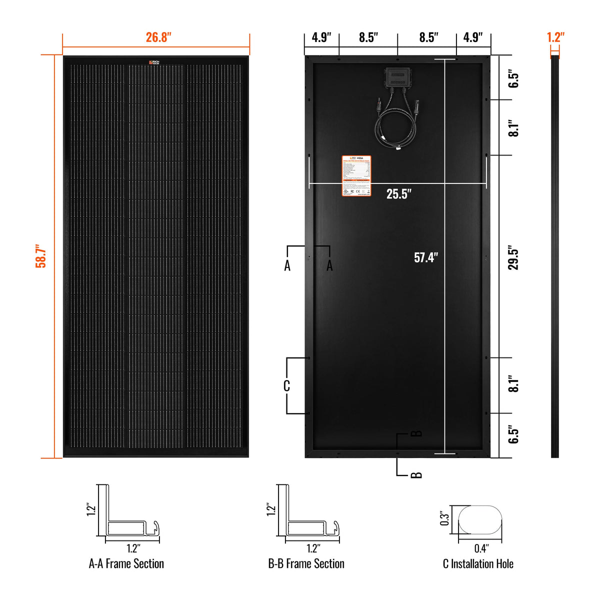 Rich Solar MEGA 200 PRO | 200 Watt 24 Volt Solar Panel | Premium 24V Off-Grid Solar Panel for RVs, Trailers, Cabins | 25-Year Output Warranty | UL Certified