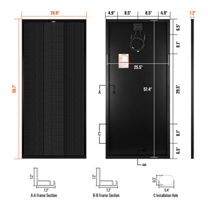 Rich Solar MEGA 200 PRO | 200 Watt 24 Volt Solar Panel | Premium 24V Off-Grid Solar Panel for RVs, Trailers, Cabins | 25-Year Output Warranty | UL Certified