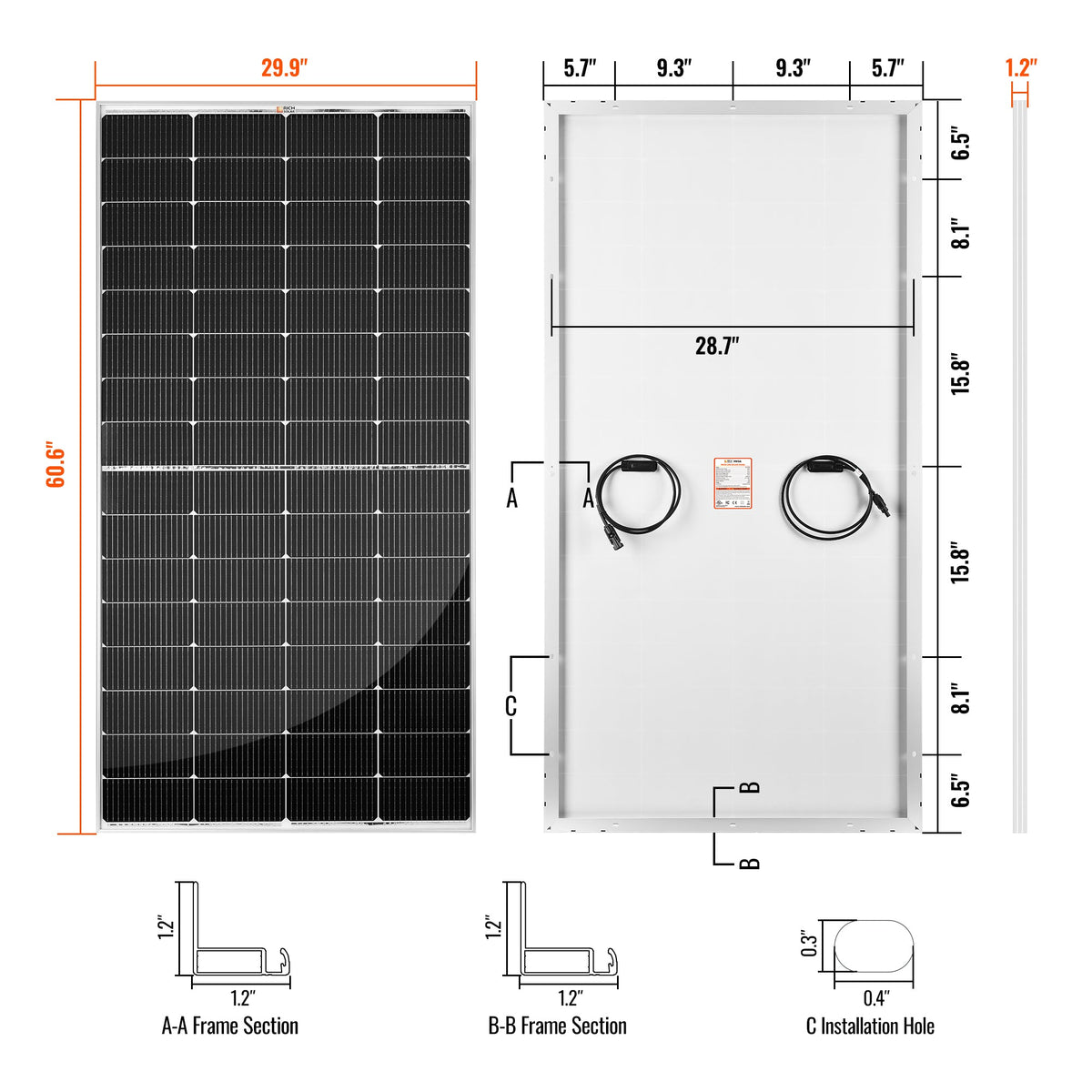 Rich Solar MEGA 250 | 250 Watt Solar Panel | Premier 12V Off-Grid Solar Panel for RVs, Vans, Boats | 25-Year Output Warranty | UL Certified