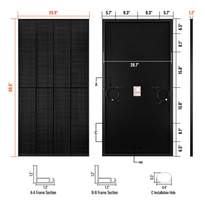 MEGA 250 PRO ONYX | 250 Watt 24 Volt Solar Panel | Premium 24V Off-Grid Solar Panel for Campers, Tiny Homes, Cabins | 25-Year Output Warranty-EcoPowerit