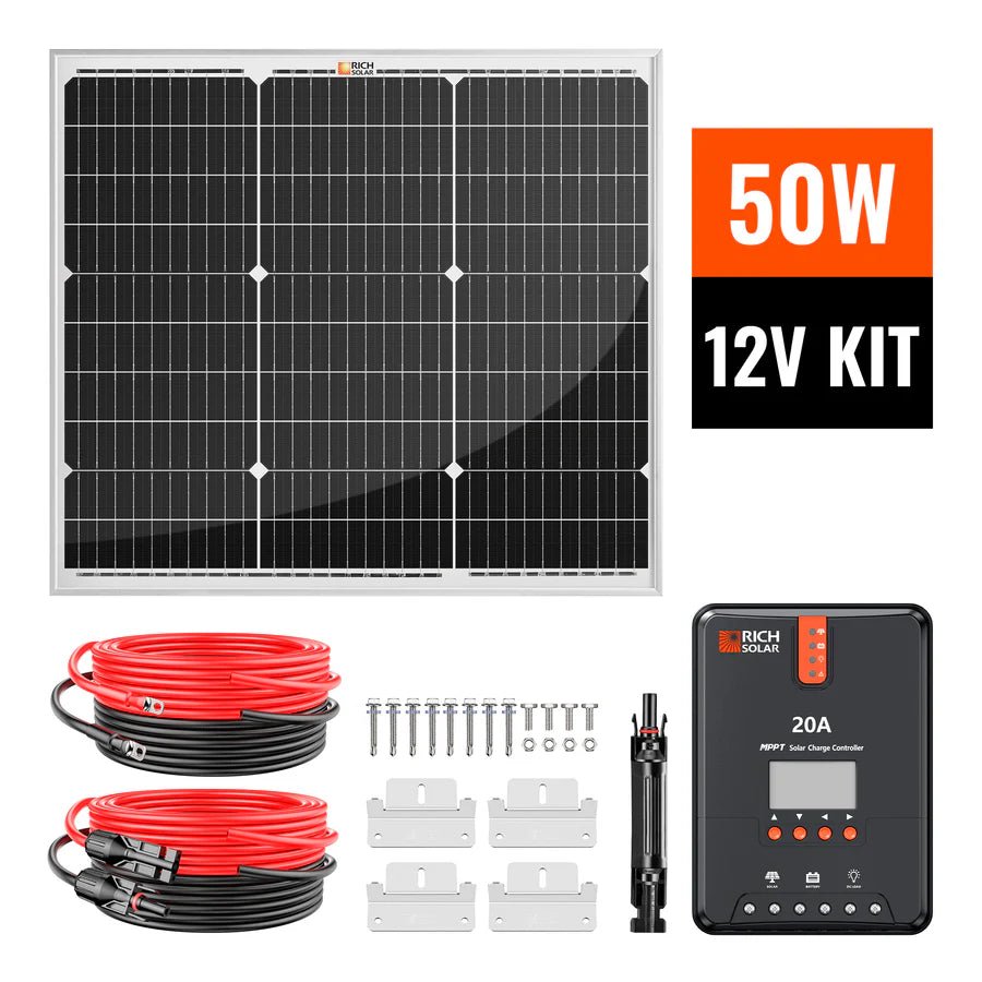 Rich Solar 50 Watt Solar Kit | Includes 50W Solar Panel + 20A MPPT Solar Controller + Wires and Brackets | DIY Complete Solar Kit without Batteries-EcoPowerit
