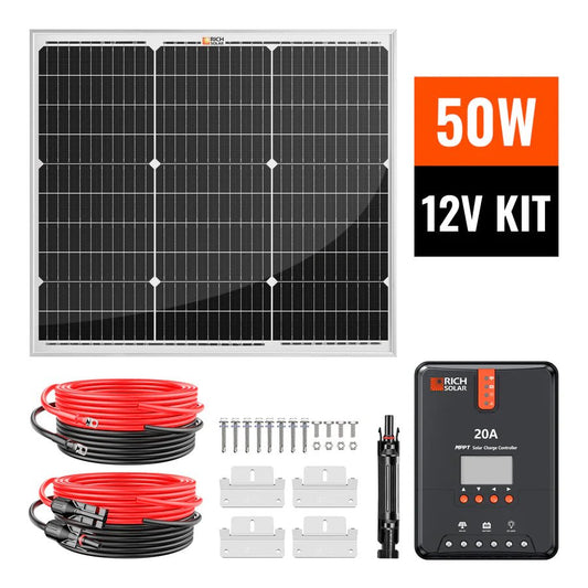 Rich Solar 50 Watt Solar Kit | Includes 50W Solar Panel + 20A MPPT Solar Controller + Wires and Brackets | DIY Complete Solar Kit without Batteries-EcoPowerit