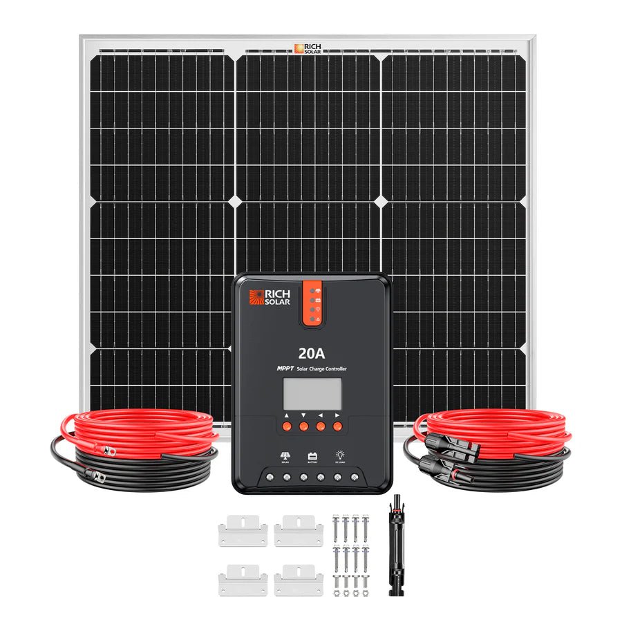 Rich Solar 50 Watt Solar Kit | Includes 50W Solar Panel + 20A MPPT Solar Controller + Wires and Brackets | DIY Complete Solar Kit without Batteries-EcoPowerit
