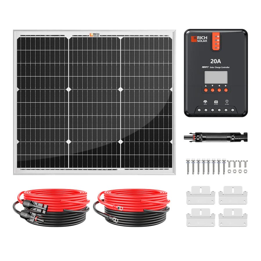 Rich Solar 50 Watt Solar Kit | Includes 50W Solar Panel + 20A MPPT Solar Controller + Wires and Brackets | DIY Complete Solar Kit without Batteries-EcoPowerit