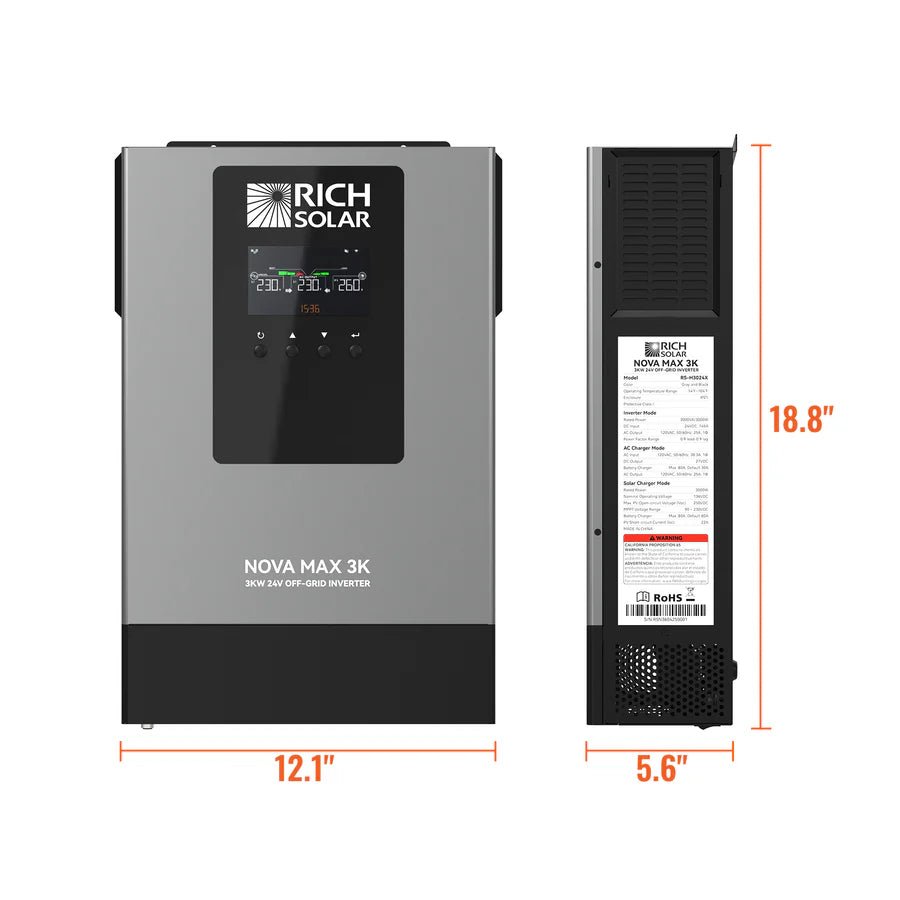 Rich Solar NOVA MAX 3K 2026 | 24V 3000W Off-Grid Hybrid Inverter | Pure Sine Wave Power for RVs, Campers, Vans, Trailers, Boats ; Off-Grid Systems-EcoPowerit