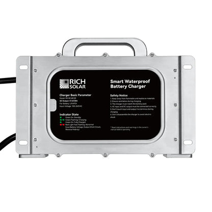 RICH SOLRA 48V (57.6V) Waterproof LiFePO4 Charger | 20A / 25A, 100-240V AC, 8-in-1 Protection, Fan-Cooled-EcoPowerit