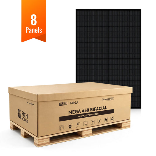 Rich Solar MEGA 450 BIFACIAL | 450W Bifacial N-Type Solar Panel | Premium 24V Grid-tie or Off-grid Solar Panel for Residential, Commercial, Agriculture | 25-Year Output Warranty | UL Certified