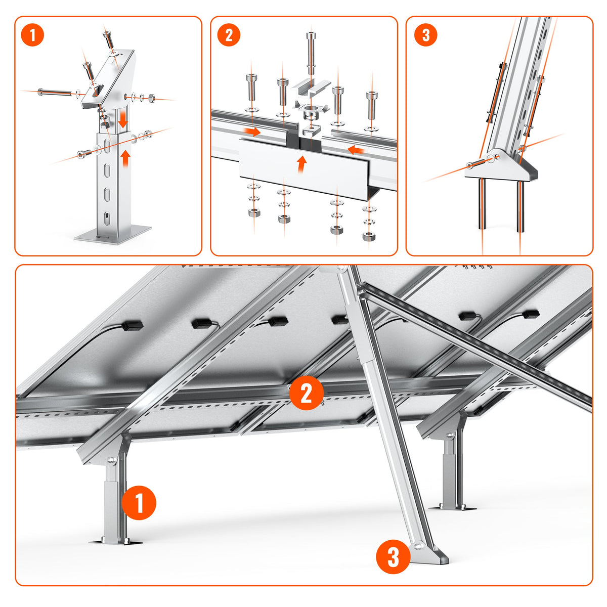 Rich Solar Solar Ground Mount | Adjustable, Easy-to-Install Brackets for 1-4 Panels