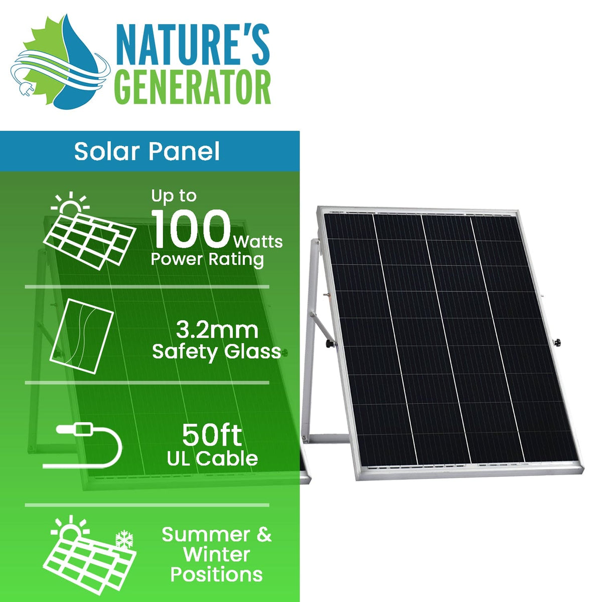 Nature’s Generator 200W Rigid Solar Panels w/ cable and connector