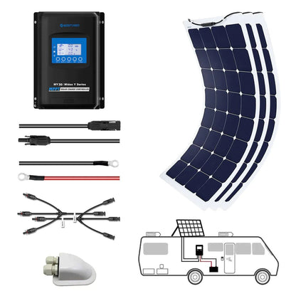 ACOPOWER|110-220W 12V Flexible Solar RV Kits With PWM LCD Charge Controller 20A-EcoPowerit