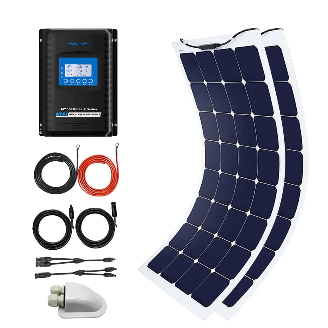 ACOPOWER|110-220W 12V Flexible Solar RV Kits With PWM LCD Charge Controller 20A-EcoPowerit