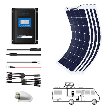 ACOPOWER|110-220W 12V Flexible Solar RV Kits With PWM LCD Charge Controller 20A-EcoPowerit
