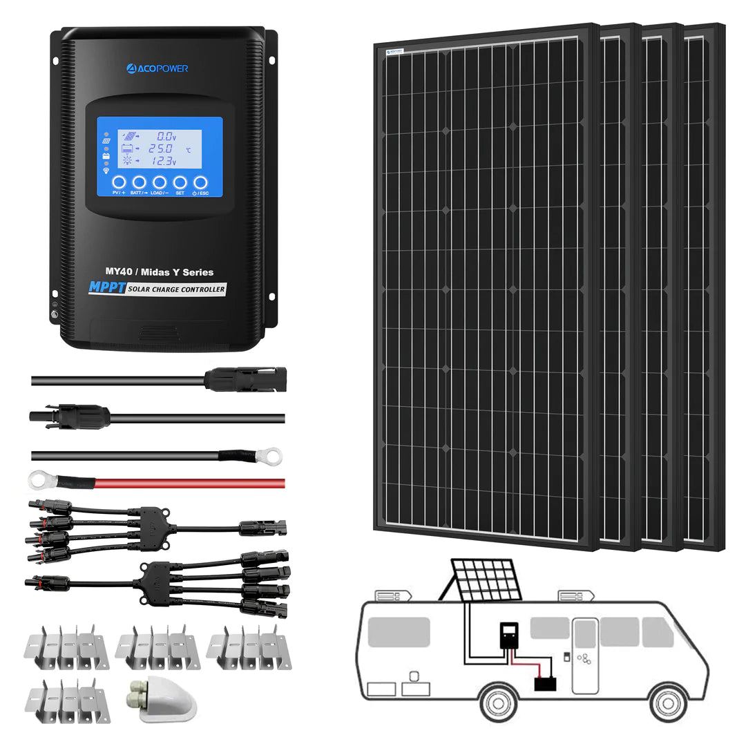 ACOPOWER|200-800W 12V Mono Solar RV Kits With MPPT Charge Controller 20-60A-EcoPowerit