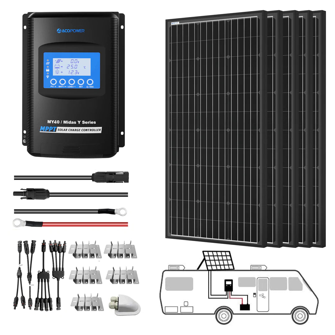 ACOPOWER|200-800W 12V Mono Solar RV Kits With MPPT Charge Controller 20-60A-EcoPowerit