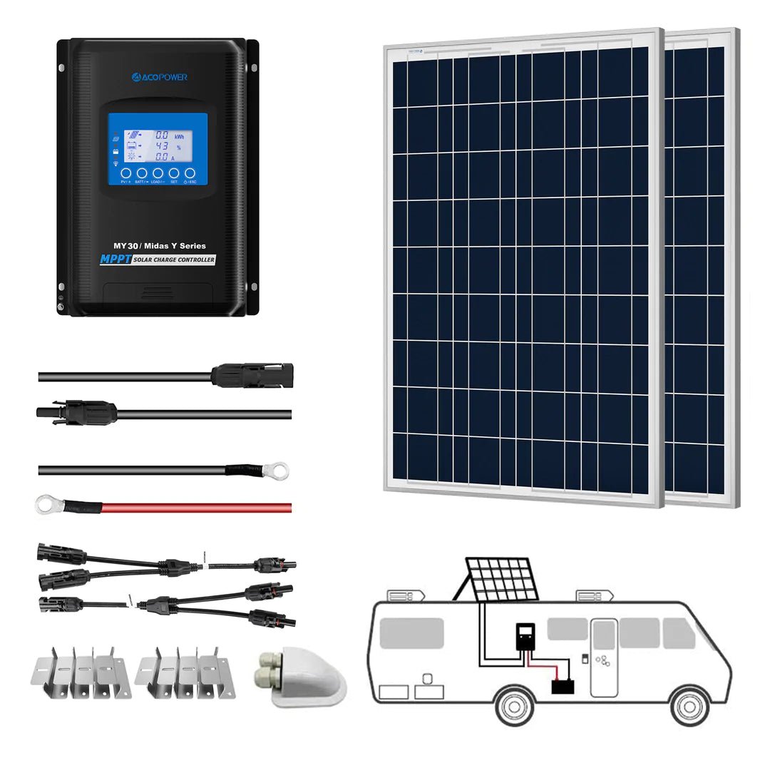 ACOPOWER|200-800W 12V Poly Solar RV Kits With MPPT Charge Controller 20-60A-EcoPowerit